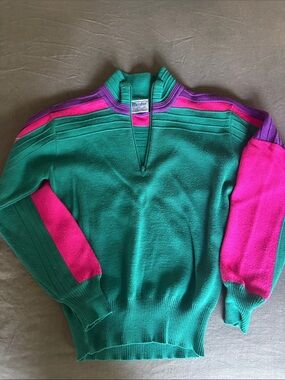Vintage Green Multi-Color Half-Zip Sweater